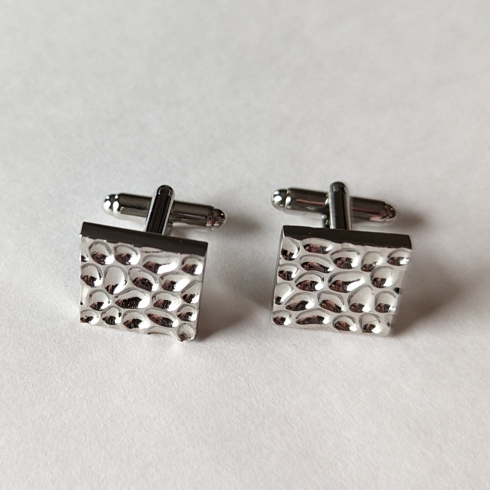 Pair of Silver Tone Square Classic Cufflinks 5/8 Inches